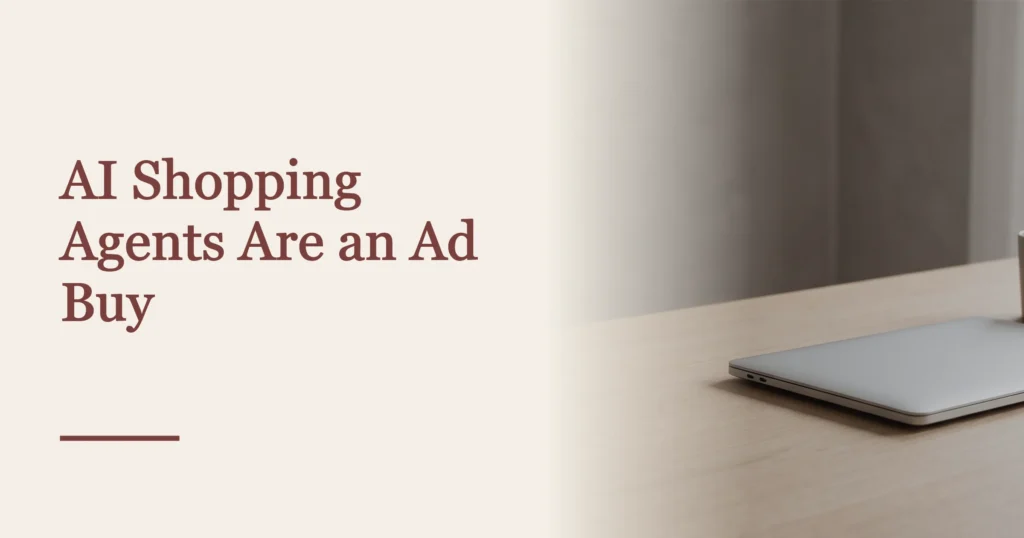 Cover reading AI Shopping Agents Are an Ad Buy, beside the approved library plate