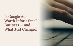 Headline cover for Google Ads value beside a hand above a laptop keyboard